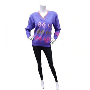 Izod Vintage Angora Wool Blend Purple V Neck Sweater  Size Medium